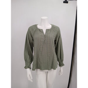 Frye Shirt Womens S Green Textured Peasant Boho Festival Blouse Ruffle Sleeve